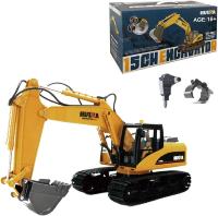 Excavadora RC multifuncion HUINA 1535-1 2.4GHZ 1:14 RTR con pala, martillo y gancho metálico + batería gratis