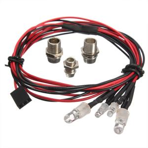 Sistema de 4 luces LEDs 5mm delanteras y 3mm traseras coches crawlers HSP con 2 rojas y 2 blancas