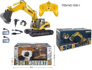 Excavadora RC multifuncion HUINA 1535-1 2.4GHZ 1:14 RTR con pala, martillo y gancho metálico + batería gratis