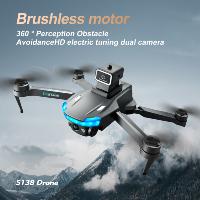 Dron brushless S138 con cámara 4K dual con FPV, altitud estable, evita obstaculos, plegable con 2 baterías